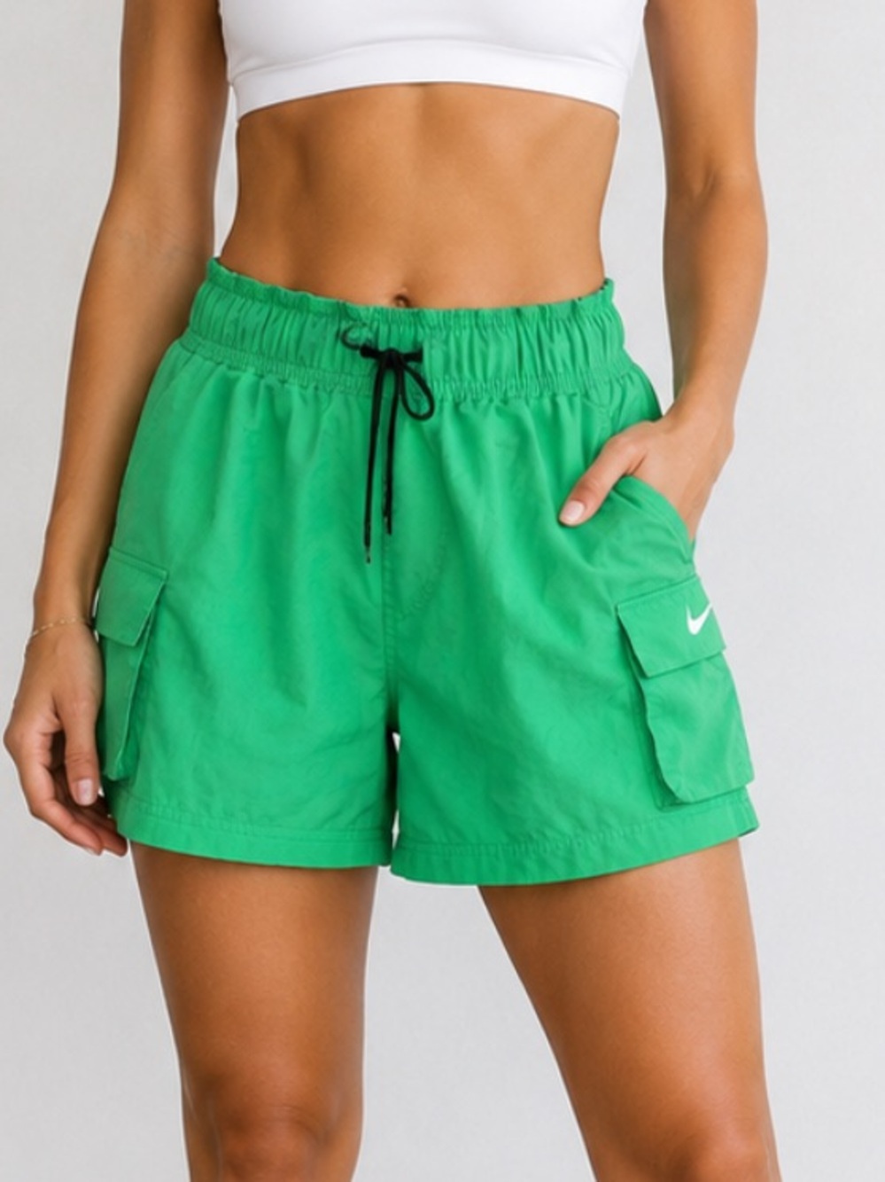 Nike Bright Green‎ High Rise Loose Fit Windbreaker Cargo Pockets Shorts (S)
